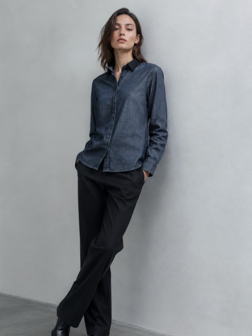 RAG AND BONE denim shirt with leather collar Sz S